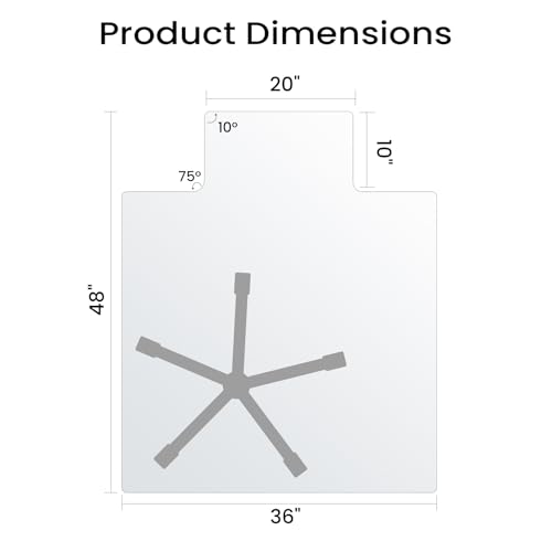 Tempered Glass Chair Mat with Lip, 36”x48” Heavy-Duty Office Floor Protector for Under-Desk Reach, for Carpet & Hardwood, 1/5" Thick - size: 36" x 48" w/ Lip