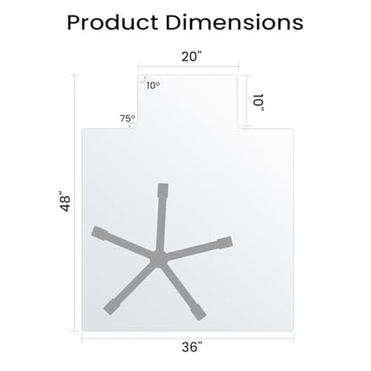 Tempered Glass Chair Mat with Lip, 36”x48” Heavy-Duty Office Floor Protector for Under-Desk Reach, for Carpet & Hardwood, 1/5" Thick - size: 36" x 48" w/ Lip