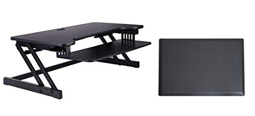 Rocelco 37.5" Deluxe Height Adjustable Standing Desk Converter with Anti Fatigue Mat BUNDLE - Quick Sit Stand Up Computer Workstation Riser - Large Retractable Keyboard Tray - Black (R DADRB-MAFM) - color: Black, size: 37.5", style: Riser+Floor Mat