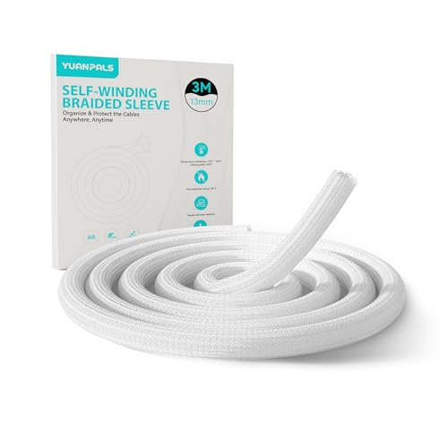 Self-Wrapping Braided Cable Sleeve, 0.51" Diameter 9.84ft Cable Management Tube, PET Wire Organizer for PC TV Home Office, White - color: White