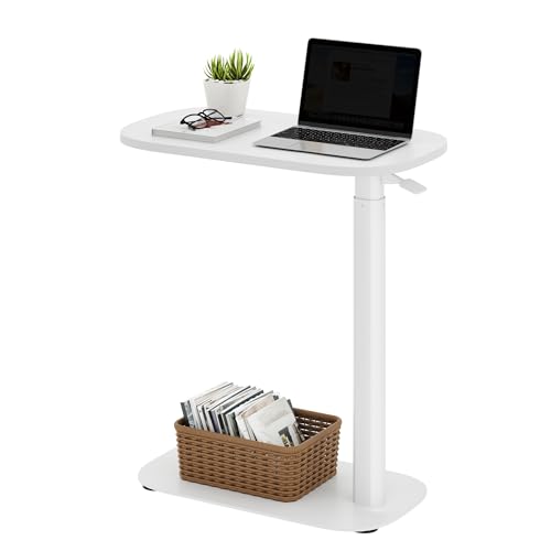 SANODESK 24''Standing Desk Pneumatic Height Adjustable Mobile Overbed Table | Desk Laptop Desk,Bedside Table,Computer Cart for Home Office Computer Workstations Small Spaces,23.6"W x 13.8"D,White - color: White, size: 24x14