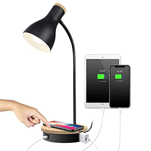 LALISU Metal Desk Lamp Wireless Charging Table Lamp Touch Reading Lights - color: Black