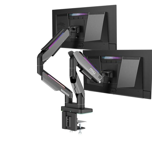 MSI MPG MT201DR V2-Premium RGB Dual Monitor Stand Arms,17-35" Support,VESA Compatible,Adjustable Heavy Duty Gas Spring Mount,44 lbs per Screen Capacity,Clamp&Grommet,Quick Release Plate-Gray - color: Gray