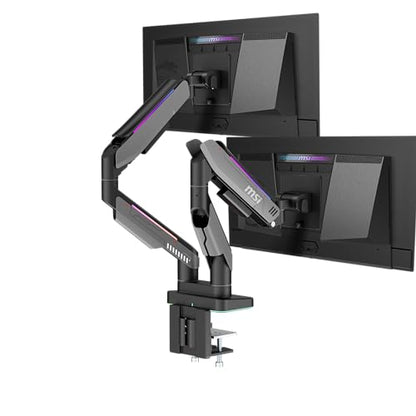 MSI MPG MT201DR V2-Premium RGB Dual Monitor Stand Arms,17-35" Support,VESA Compatible,Adjustable Heavy Duty Gas Spring Mount,44 lbs per Screen Capacity,Clamp&Grommet,Quick Release Plate-Gray - color: Gray