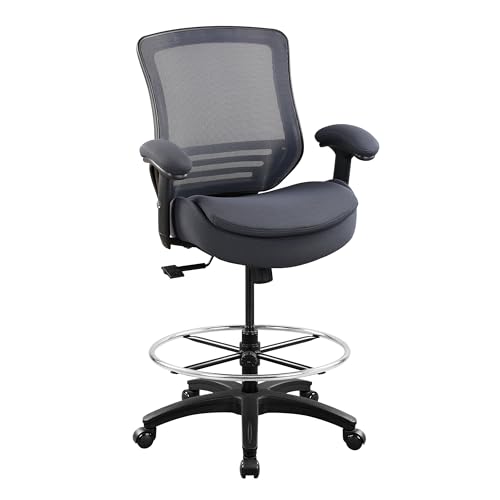 400lbs Office Drafting Chair Wide Dual Seat Cushion Height Adjustable Armrest for High Standing Desk with Lumbar Support and Enlarged Adjustable Footrest (Black Frame Gray Fabric) - color: Black Frame Gray Fabric