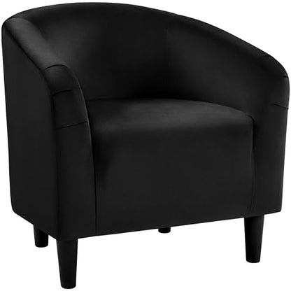 Yaheetech Velvet Accent Chairs, Compact Furry Barrel Chairs with a Curved Silhouette for Small Spaces, Living Room, Bedroom, Black - color: Black (Velvet), style: without Ottoman
