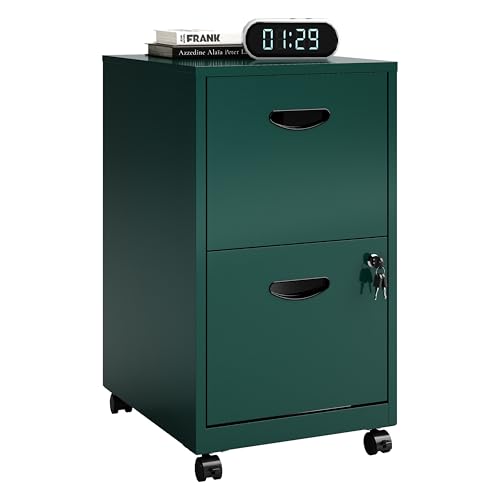 Polup 2 Drawer File Cabinet with Lock, Small Rolling Filing Cabinet for Home Office, Metal Mobile File Cabinets on Wheels, Under Desk Office Cabinets for Letter Size Folders - Assembly Required - color: Green, style: 2 Drawer on Wheels