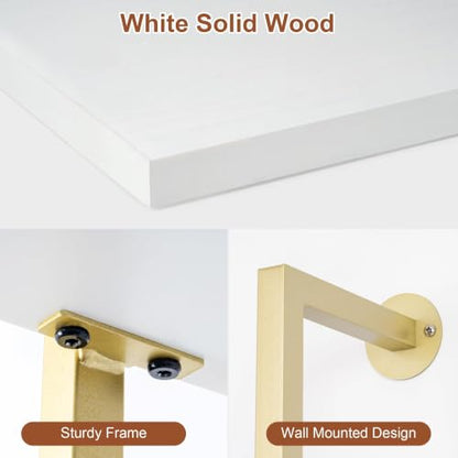5-Tier Bookshelf,Solid Wood Narrow Bookcase Set of 2,Wall Mount Ladder Shelf,Wooden Storage Shelves for Bedroom,Home Office,Living Room,White and Gold - color: Solid Wood White+gold-2pcs