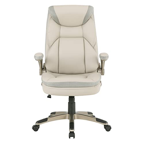 Office Star ECH Series Executive Bonded Leather Office Chair with Lumbar Support and Padded Height Adjustable Arms, Taupe with Cocoa Coated Nylon Base - color: Taupe With Cocoa Coated Nylon Base