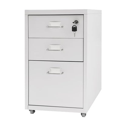 3-Drawer Vertical File Cabinet - Metal Mobile File Cabinet with Lock and Wheels - Under Desk Metal Filing Cabinet for Legal/Letter/A4 File - Fully Assembled - Home/Office Storage Cabinet (White) - color: White