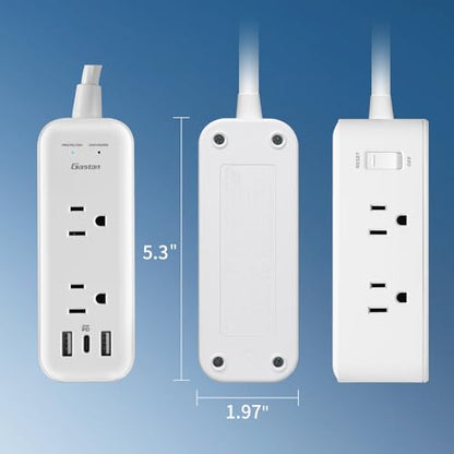 Gaston Surge Protector Power Strip - 10 Ft Plug Extension Cord, 4 Widely Outlets, 3 USB Ports(1 USB C), 2 Side Outlet Extender for Home Office, White, ETL