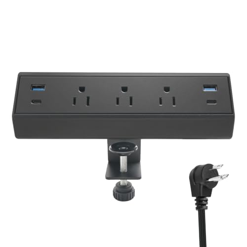 Desk Clamp Power Strip with USB C 40W Fast Charge 4 USB Ports 3 AC Outlets (Black) - color: Black