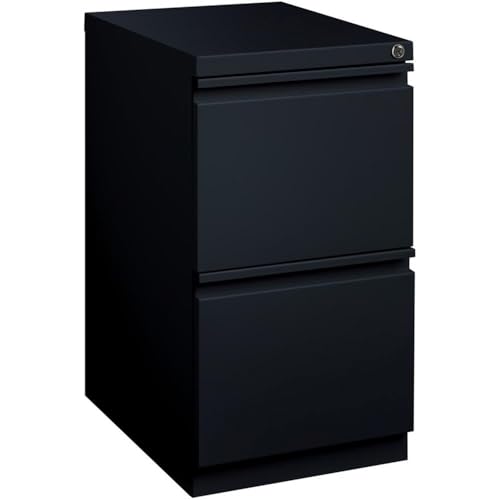 Scranton & Co Metal Mobile Pedestal Filing Cabinet, Black Finish, 2-Drawer File/File Configuration, 20 in Depth, 27.75 in Height, Hidden Casters, Full-Width Drawer Pulls, Office File Storage Solution