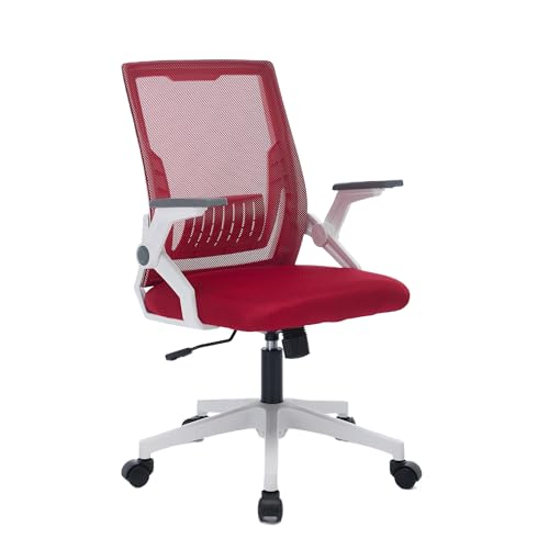 Ergonomic Office Chair with Flip-Up Arms, Small Desk Chair with Breathable Mesh Back, Home Office Desk Chair that Saves Space, Compact Swivel Computer Chair - color: Red