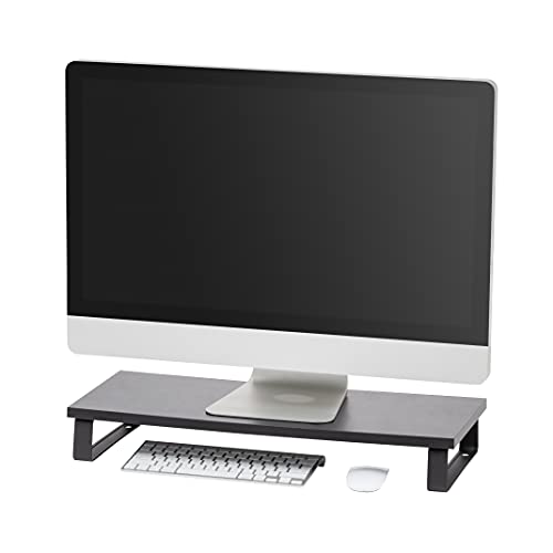 IRIS USA 1-Tier Multi-Purpose Modern PC Monitor Organizer Stand with Metal Legs, Ergonomic Desktop and Countertop Riser for Computer Laptop TV Kitchen Pantry and Closet Organization, Black | Elevates monitors and laptops while organizing keyboards, office
