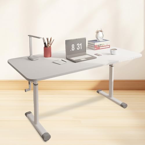 Adjustable Height Standing Desk with Manual Crank, Gaming Desk, Home Office Workstation, Computer Desk, White, 100cm - Ergonomic & Flexible Design for Productivity (White 80cm) - size: 80cm