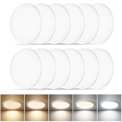12 Pack 8.6 Inch LED Flush Mount Ceiling Light, ETL,18W, 1822LM, 3000K/3500K/4000K/5000K/6500K CCT Selectable, 0.66in Ultra Thin Round Flat Panel Ceiling Light Fixture for Bedroom, Kitchen(White) - color: White, size: 8.6"-12pack