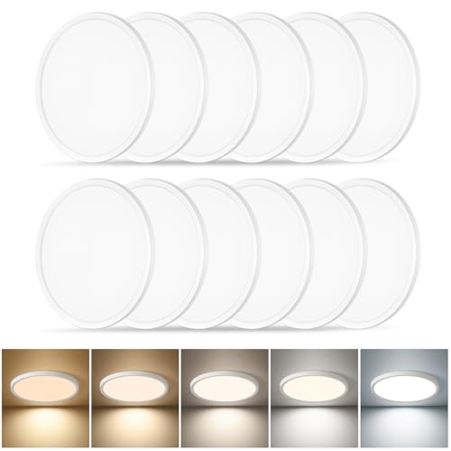 12 Pack 8.6 Inch LED Flush Mount Ceiling Light, ETL,18W, 1822LM, 3000K/3500K/4000K/5000K/6500K CCT Selectable, 0.66in Ultra Thin Round Flat Panel Ceiling Light Fixture for Bedroom, Kitchen(White) - color: White, size: 8.6"-12pack