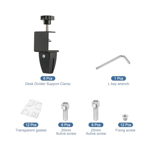 PATIKIL 6 Pcs 1/8" to 1/2" Adjustable Desk Divider Partition Clips, Aluminum Sneeze Guard Support Clamps Desktop Divider Clips for Offices Stores,Counter Privacy Panel,Black - color: Black