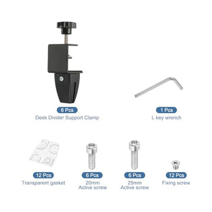 PATIKIL 6 Pcs 1/8" to 1/2" Adjustable Desk Divider Partition Clips, Aluminum Sneeze Guard Support Clamps Desktop Divider Clips for Offices Stores,Counter Privacy Panel,Black - color: Black