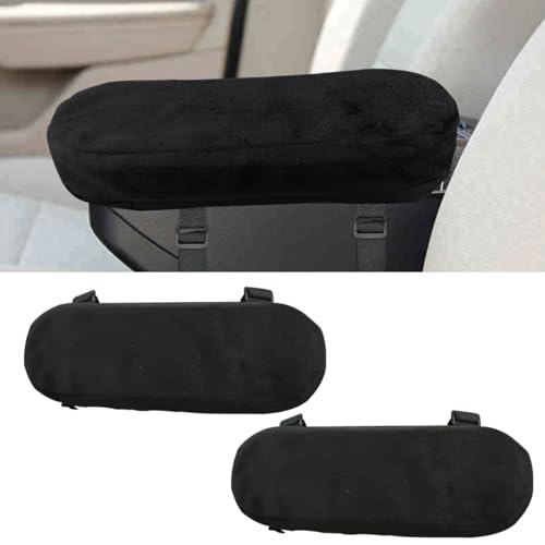 2PCS Car Seat Armrest Covers, Soft & Comfortable Office Chair Arm Pad, Anti-Scratch Car Armrest Cushion, Universal Car Armrest Pillow Protector Cover for Most Cars (Black) - color: Black
