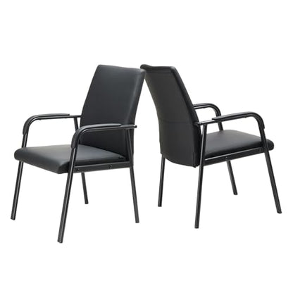 2 Pack Leather Guest Office Desk Chair No Wheels 600 lbs Capacity | Modern High Back Black Reception Guest Conference Room Waiting Room Chairs with Padded Armrests for Seniors - size: 2 PACK