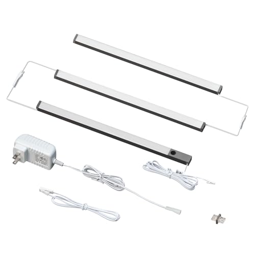 LUMILAND 3 Pcs 12-inch Led Under Cabinet Lighting Plug-in with Hand Wave, Dimmable 6000K Cold White Under Counter Lights Linkable with Memory Function for Kitchen - size: 3 Pack