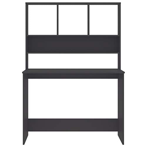 Desk with Shelves Gray, Vertical Small Space Desk with Engineered Wood, 43.3x17.7x61.8 Inches, Organize Folders and PC Equipment - color: Grey