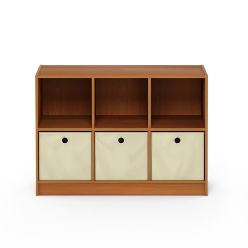 Furinno Basic 6-Cube Book Shelf with Open Shelf, 3 x 2, Light Cherry - color: Light Cherry/Ivory, size: 6-Cube with Bin