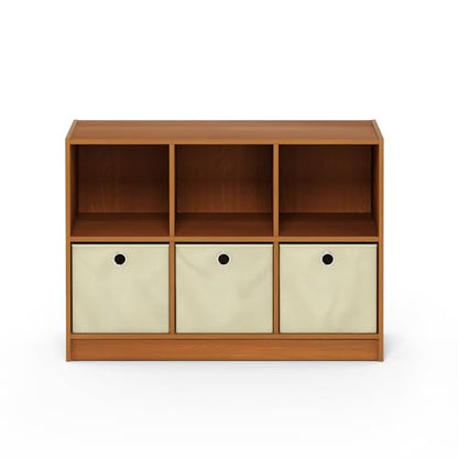 Furinno Basic 6-Cube Book Shelf with Open Shelf, 3 x 2, Light Cherry - color: Light Cherry/Ivory, size: 6-Cube with Bin