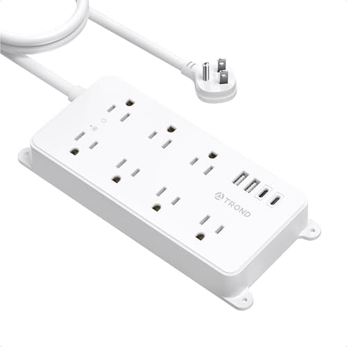 TROND Surge Protector Power Strip 10ft, ETL Listed, White | Flat Plug Long Extension Cord with 2 USB A and 2 USB C, 7 Widely-Spaced Outlets, Wall Mountable, 1700 J Surge Protection - color: White, size: 10ft, style: 7 Outlets