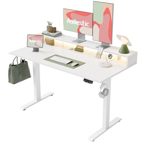 Agilestic 63 * 24 Inch Electric Standing Desk with Shelf & Led, White - color: White, size: 63 x 24 Inches with led and power strips