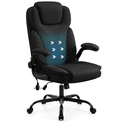 Ergonomic Office Chair, PU Leather High Back Executive Chair with Adjustable Inflatable Lumbar Support and Padded Flip-Up Arms, Recline Swivel Task Computer Chair for Home Office, Black - color: Black