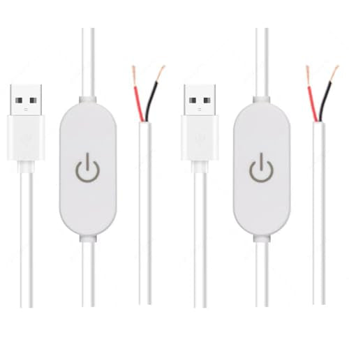 2 Pack Led Strip Lights On/Off Switch Cable with 2 Pin Wire LED Desk Lamp Touch Dimmer Switch USB Cable for Warm White LED Strip Light Daylight White LED USB Lamp with Clamp Gooseneck Lights