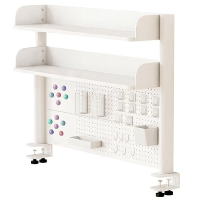 Clamp On Desk Organizer Shelf,Desk Extender Pegboard,White,31.5in | Computer Desk Accessories for Office,Desktop Bookshelf Storage Shelves for Desk, Desktop Shelving System - size: 80cm