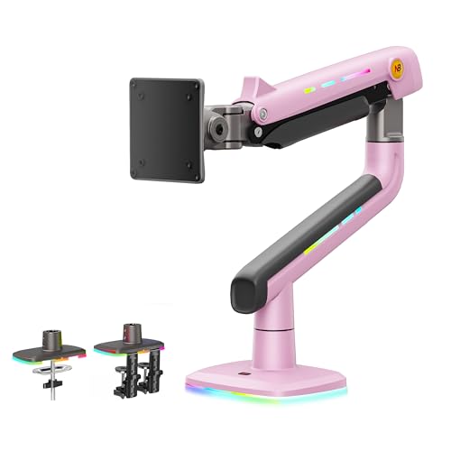 NB Gaming Monitor Arm or for 32 to 60 Inches Screen, Load up to 20 kg, VESA 75/100, RGB-Light, Heavy Duty, Multi Angle Adjustable, Premium Aluminum, Pink - color: Fantasy Pink
