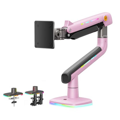 NB Gaming Monitor Arm or for 32 to 60 Inches Screen, Load up to 20 kg, VESA 75/100, RGB-Light, Heavy Duty, Multi Angle Adjustable, Premium Aluminum, Pink - color: Fantasy Pink