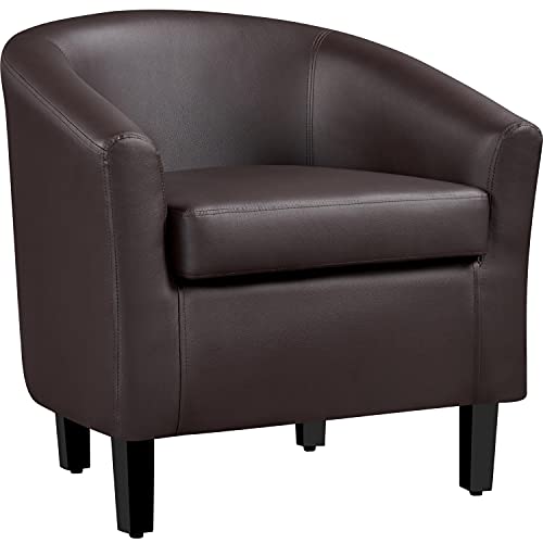 Yaheetech Accent Chairs, Faux Leather Barrel Armchairs Espresso - color: Espresso, size: 25.5"D x 27.5"W x 28"H
