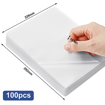 Cindeer 100 Pack 10 Mil Clear Thermal Laminating Sheets, 9 x 11.5 Inches | 9 x 11.5'' Laminating Sheets, Plastic Paper Hot Glossy Laminator Pouches, Office Supplies for Letter Photo Card ID Badge