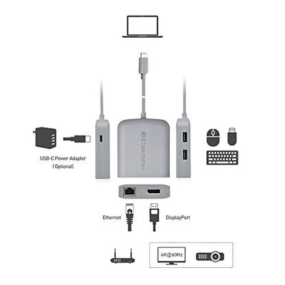 Cable Matters USB C Hub DisplayPort, 4K@60Hz, 60W Host Charging, Gray | 100Mbps Ethernet, 2x USB, Compatible with Thunderbolt 4/Thunderbolt 3 Ports, MacBook Pro - color: Gray