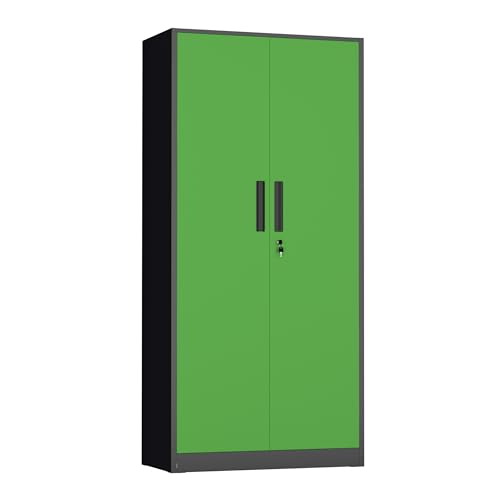 Metal Storage Cabinet,72" Steel Lockable File Cabinet with Locking Doors and Adjustable Shelves,Locking Tool Cabinets for Office,Home,Garage,Gym,School (Black Green) - color: Black Green, size: MSC-D16