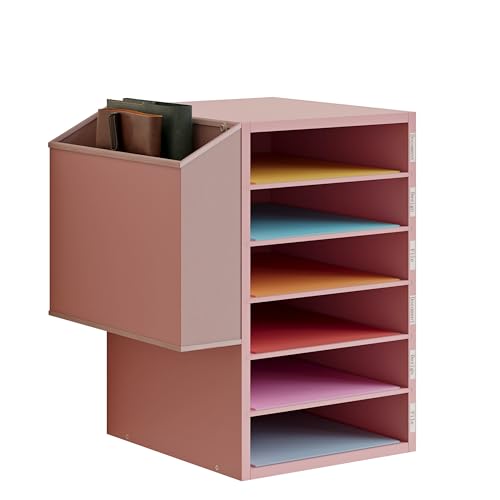 Unionly 6 Tier Adjustable Mail Sorter,Wood Paper Organizer for Class,Office | Office Mailbox with name slot,Literature Organizer with side pocket,Wooden File Storage Organizer for school,classroom,office - color: Pink, size: Standard 6 Slots