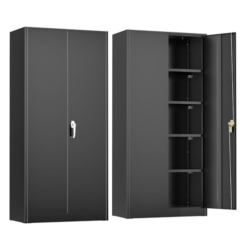SUNCROWN 72”Metal Storage Cabinets, Locking Cabinet with 2 Doors and 4 Adjustable Shelves, Steel Utility Tool Garage Cabinets,Tall Metal Lockable File Cabinet for Office,Home, Gym, School - Black - color: Black, size: 72"H x 36"W x 18"D