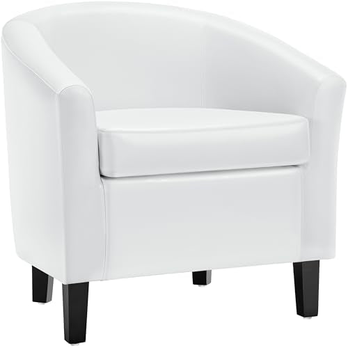 Topeakmart Faux Leather Accent Chair, 300 lb Cap, White | PU Leather Barrel Chairs, U-shaped Backrest, Foam Seat, 18" Seat Height, Solid Wood Legs - color: White, size: Set of 1