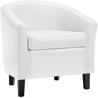 Topeakmart Faux Leather Accent Chair, 300 lb Cap, White | PU Leather Barrel Chairs, U-shaped Backrest, Foam Seat, 18" Seat Height, Solid Wood Legs - color: White, size: Set of 1