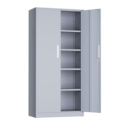 Metal Storage Cabinet, 72" Locking Steel Cabinets with 2 Door and 4 Adjustable Shelves, Tall Metal Cabinet for Home Office, Garage, Warehouse,(Cement) - color: Cement, size: 71" High