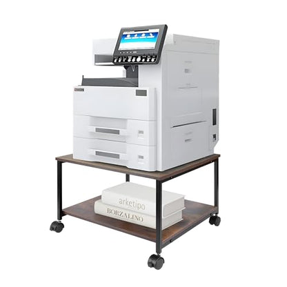 2-Tier Under Desk Printer Stand, 19.5" x 19.5" Large Rolling Printer Cart - color: Wood, size: 2-Tier