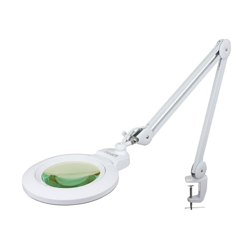 Neatfi XL Bifocal LED Magnifying Lamp, 7" Acrylic Lens, 2.25X/6X, 1,600 Lumens Dimmable | 3 Light Modes, Adjustable Arm & Clamp | Reading, Crafting & Jewelry (White, 7-inch Lens, CCT with Clamp) - color: White
