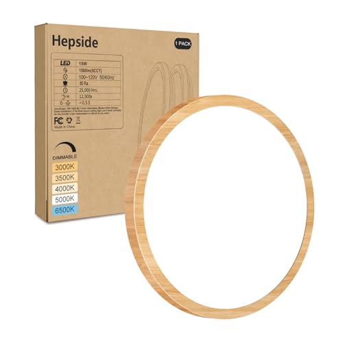 hepside 1Pack LED Flush Mount Ceiling Light Fixture, 7Inch 15W, Dimmable&3000K/3500K/4000K/5000K/6500K Adjustable Low Profile Ceiling Lights, Round Flat Ceiling Light for Closet,Kitchen,Hallway-Wood - color: Wood, size: 7Inch-1pack