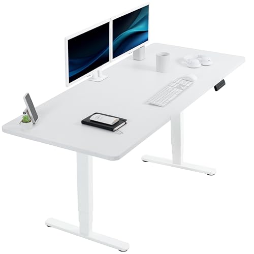 VIVO White 71 x 30 in Standing Desk, DESK-KIT-2W7W | Electric, Dual Motor, Holds 220 lbs, Sit Stand, Height Adjustable, Extra Deep Table Top, Memory, 2B Series, White Frame - color: White Top / White Frame, size: 71 x 30